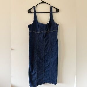 Classic Dark Blue Denim Midi Dress